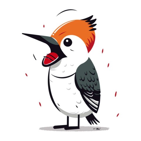 Cute Woodpecker Bird Vector Illustration on White Background.