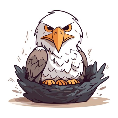 Eagle in the nest. Vector illustration of a cartoon style.