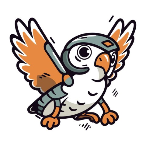 Cute owl with wings and a baseball bat. Cartoon vector illustrat