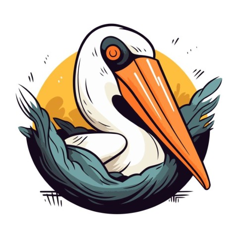 Pelican. Hand drawn vector illustration isolated on white backgr