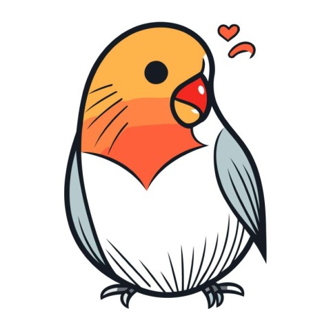 Cute cartoon parrot with heart in its beak. Vector illustration.