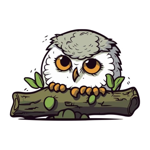 Owl on a tree branch. Vector illustration on white background.