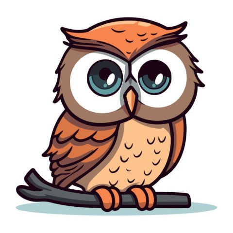 Owl sitting on a branch. Cute cartoon vector illustration.