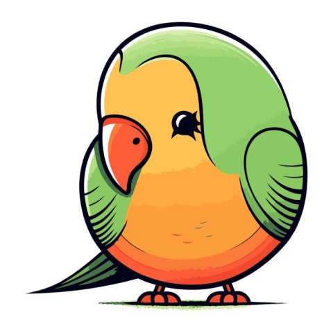 Cute green parrot isolated on white background. Vector illustrat