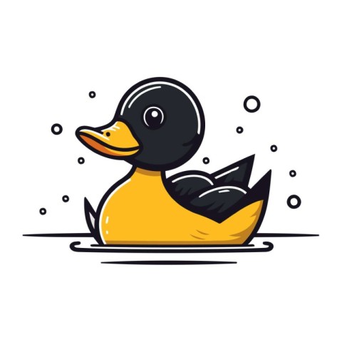 Duck on the water. Vector illustration in flat cartoon style.