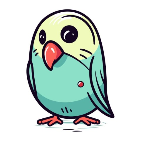 Cartoon cute green parrot. Vector illustration on white backgrou