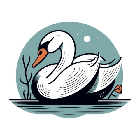 Swan on the lake. Vector illustration in a flat style.