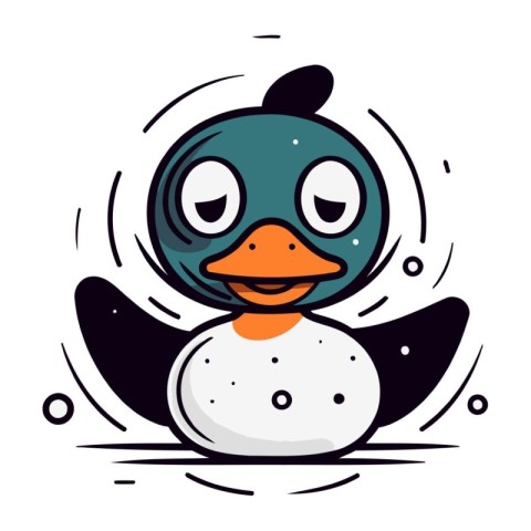 Cute cartoon duck. Vector illustration on white background. Flat