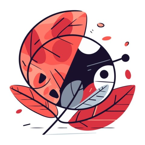 Ladybug and leaf. Colorful vector illustration in flat style.