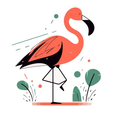 Vector illustration of flamingo in flat style. Hand drawn design