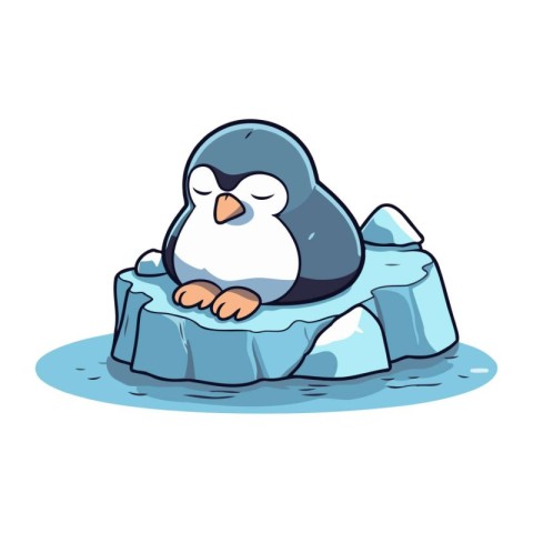 Penguin sitting on an ice floe. Cartoon vector illustration.