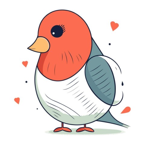 Vector illustration of a cute little bird in love on white backg