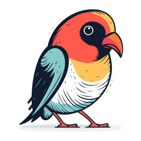 Bullfinch bird. Hand drawn vector illustration in cartoon style.