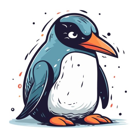 Cute cartoon penguin. Hand drawn vector illustration isolated on