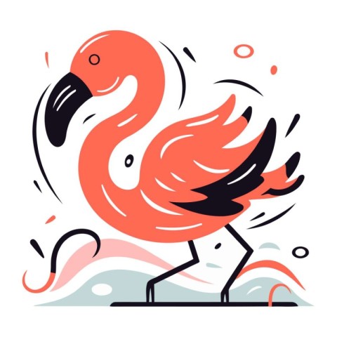 Flamingo bird in doodle style. Vector illustration.