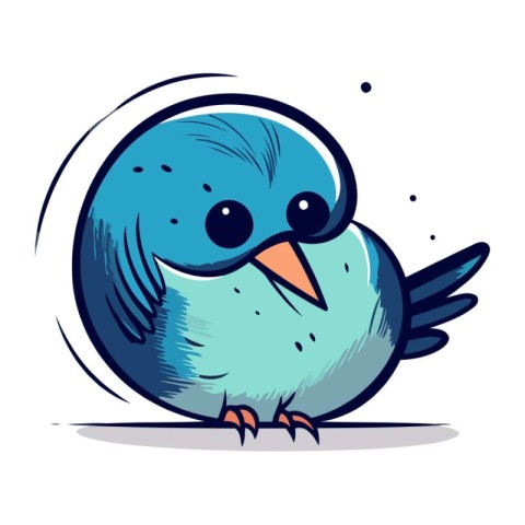 Cute blue bird. Cartoon vector illustration. Isolated on white b