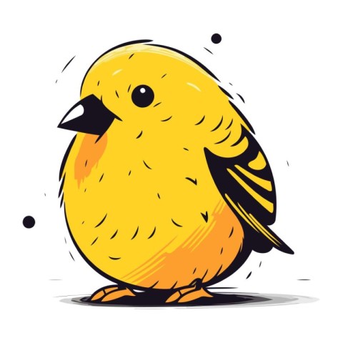 Illustration of cute little yellow bird. Vector hand drawn illus