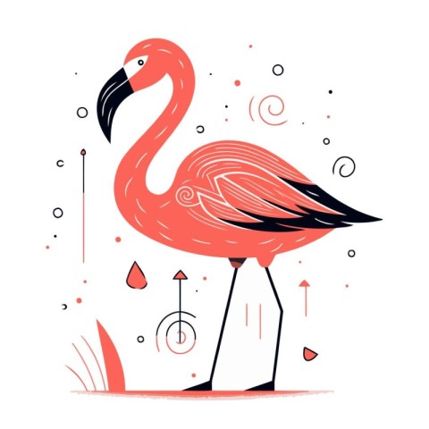 Flamingo. hand drawn vector illustration in flat cartoon style.