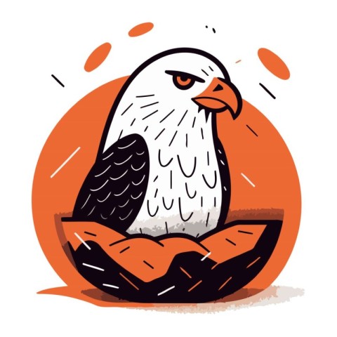 Eagle in the nest. Vector illustration in doodle style.