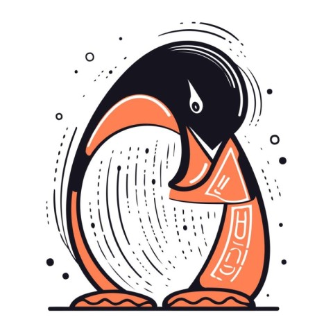 Penguin with a life buoy. Vector illustration in flat style.