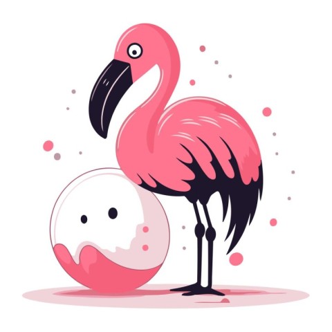 Flamingo with a ball. Vector illustration in flat style.