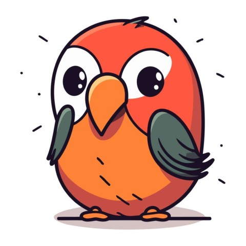 Vector illustration of cute cartoon red bird. Isolated on white