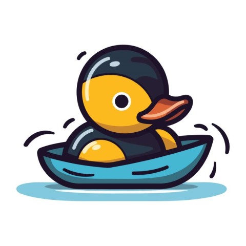 Duck swimming in a boat. Vector illustration in cartoon style.