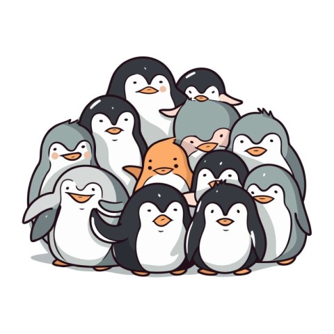 Cute penguins family. Vector illustration isolated on white back