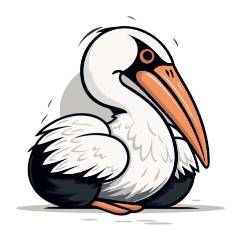 Pelican sitting isolated on a white background. Vector illustrat