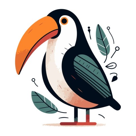 Cute cartoon toucan bird. Hand drawn illustration. Vector.