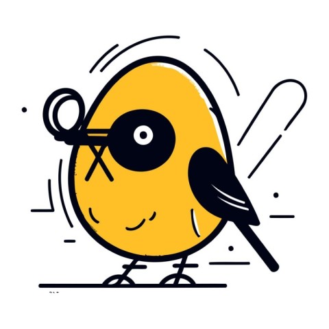 Cute little chick with a bird on its head. Vector illustration.