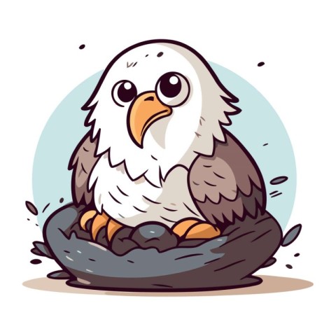 Cute cartoon bald eagle sitting on a nest. Vector illustration.