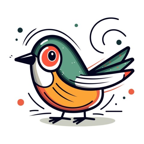 Vector illustration of a cute little bird. Hand drawn cartoon st