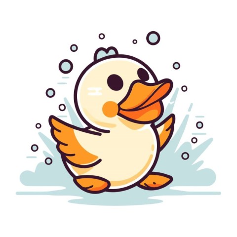 Cute cartoon duckling character. Vector illustration in line art