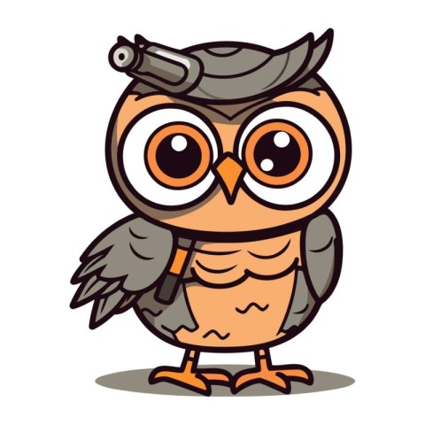 Owl cartoon character vector illustration. Cute owl with big eye