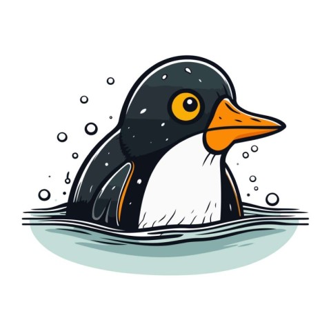 Cute penguin swimming in the water. Cartoon vector illustration.