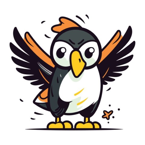 Cute cartoon penguin with wings. Vector illustration isolated on