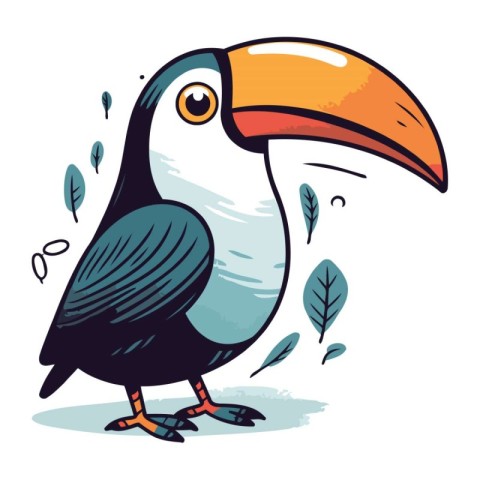 Cute cartoon toucan on white background. Vector illustration in