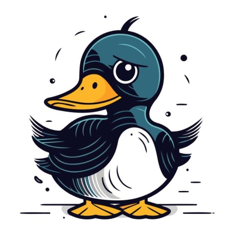 Vector illustration of funny cartoon duck. Isolated on white bac