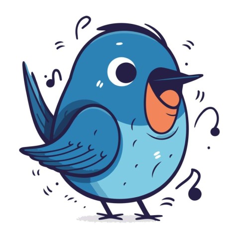 Cartoon funny blue bird. Vector illustration isolated on white b