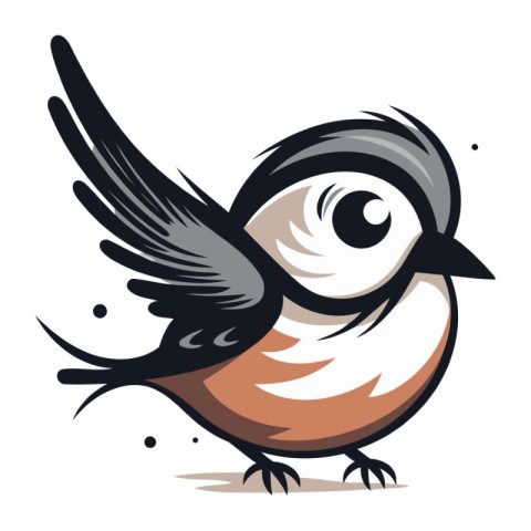 Vector illustration of a cute cartoon titmouse on a white backgr