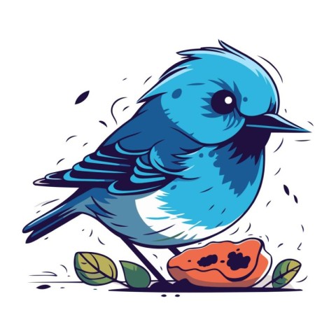 vector illustration of a blue bird with a piece of fruit in its