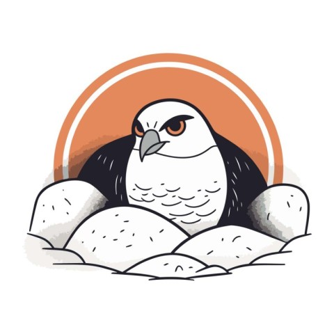 Illustration of an eagle sitting in the nest. Vector illustratio