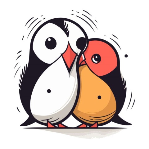 Cute penguin couple isolated on white background. Vector illustr