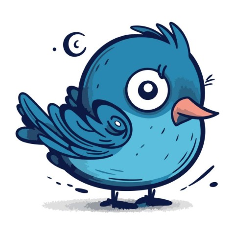 Cute blue bird on white background. Vector illustration. Cartoon