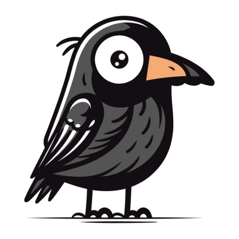 Cute black crow cartoon isolated on white background. Vector ill