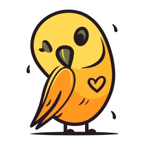 Cute little bird with heart in beak. Vector illustration.