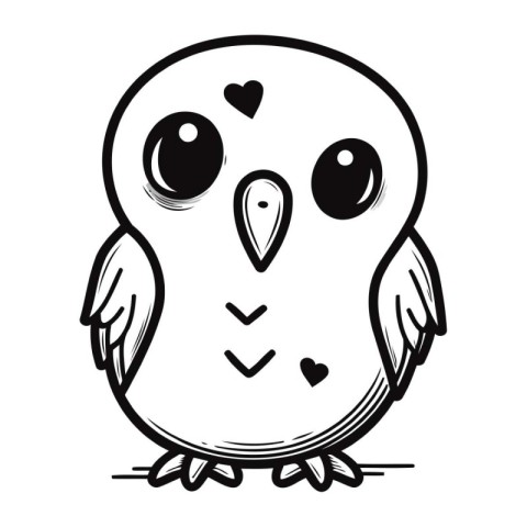 Cute cartoon owl with heart. Vector illustration isolated on whi