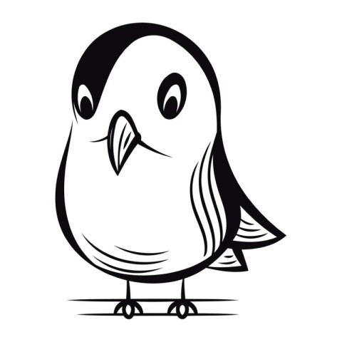 Black and white vector illustration of a cute little bird isolat