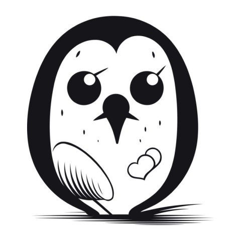 Owl with heart in its beak. Vector Illustration.